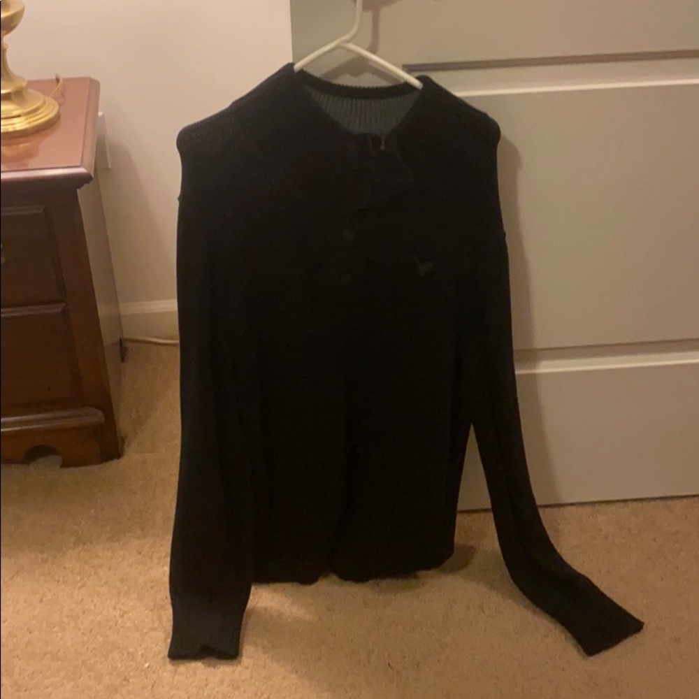 American Eagle Black L Zip and Button Sweater
